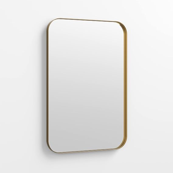Better Bevel 20" x 30" Gold Metal Framed Mirror | Rectangle Bathroom Wall Mirror | Rounded Corner