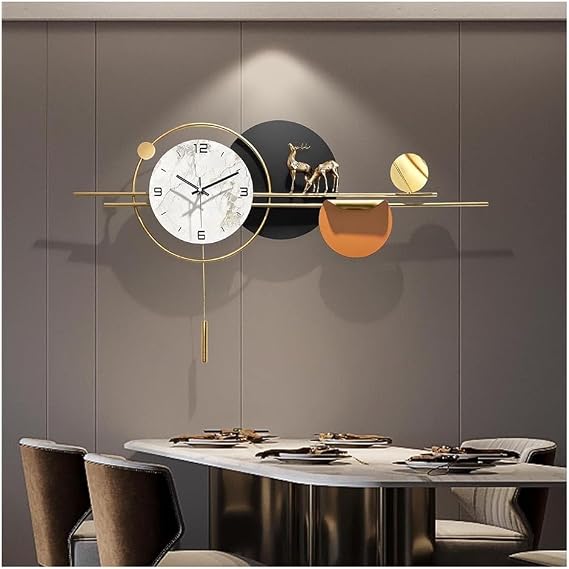 Etlegor Large Wall Clocks for Living Room Decor, Modern Silent Wall Clock with Pendulum Metal Wall Art 3D Silent Clock Wall Decor for Bedroom Office Home Kitchen Decoration(Without Lights,55x110cm)