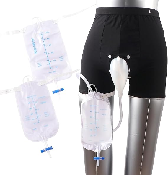 External Catheter for Men, Wearable Male Urine Collector with 1000ml Drainage Bag & 2500ml Leg Bags, Urine Collection System for Men, Reusable Male Incontinence Solution for Standing Use (L)