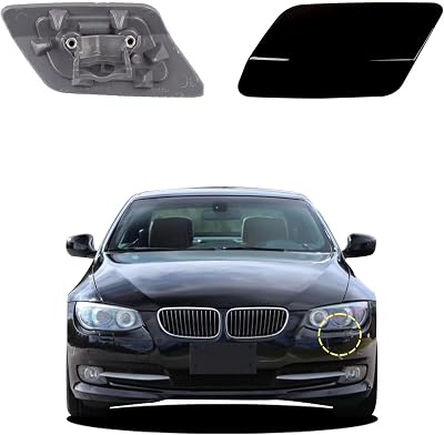 Car Front Bumper Headlight Washer Cover Compatible with BMW 328i 3351 335lS Coupe Convertible 2011-2013 Headlight Washer Nozzles Cover 61677253393 61677253394 Water Spray Cover Black Left
