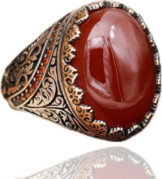 Agate Aqeeq Men Ring, Men Silver Ring 925, Red Aqeeq Ring Men, Turkish Ring Man, Ring With Stone, Gemstone Ring For Men