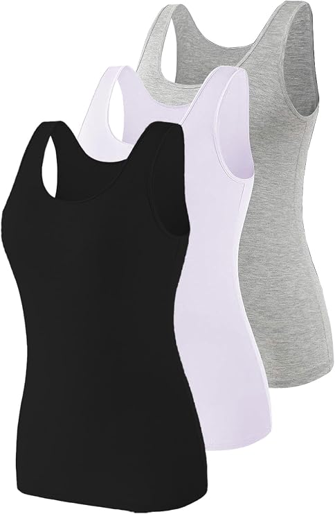 Tank Top for Women Scoop Neck Womens Tank Tops Sleeveless Undershirt Camisole Undershirts for Ladies 3 Pack