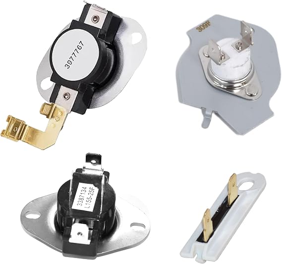 Dryer Repair Kit 3387134 3392519 3977393 3977767 | High-Limit Thermostat, Dryer Thermal Fuse, Cut-off Switch, Cycling Thermostat, Compatible With Whirlpool, Kenmore, Maytag