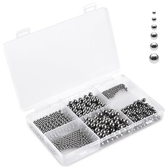 Ball Bearings 610 Pcs 6 Size Assorted Loose Bearing Balls 3/32" 1/8" 5/32" 3/16" 7/32" and 1/4" Small Bearing Balls Steel Ball
