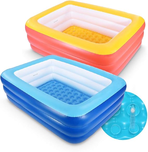 Inflatable Pools, Kiddie Pools, Inflatable Family Swim Play Center Pool with Soft Floor, 82 inches Durable Swimming Pool, Summer Water Fun for Garden or Backyard or Indoor (Blue&Orange)