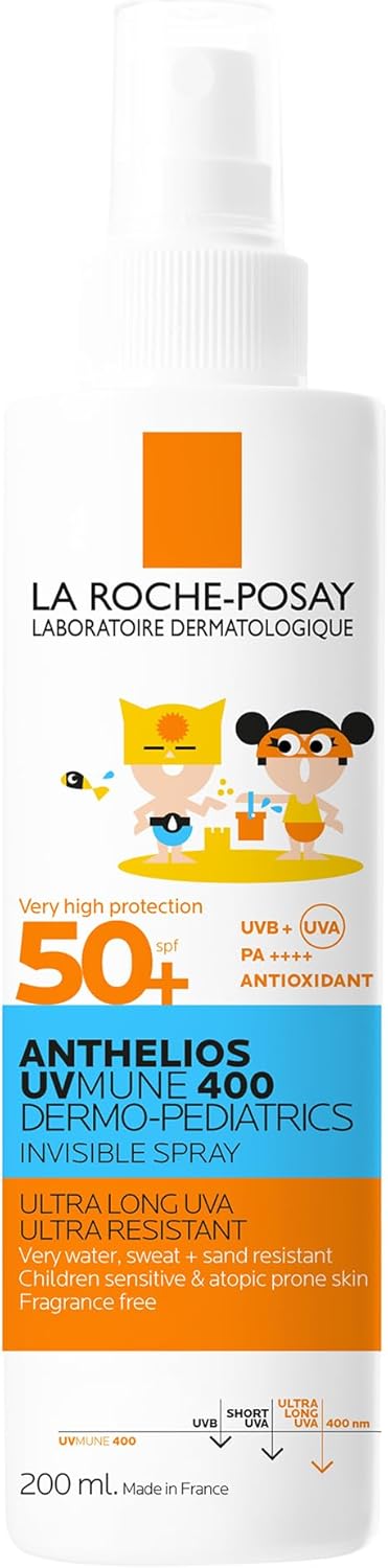 La Roche-Posay Anthelios UVMune 400 Dermo-Pediatrics Invisible Spray SPF50+ Childrens Sunscreen With Mexoryl 400 & Thermal Spring Water, UVB and UVA Protection, 200ml