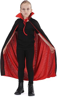 Halloween Vampire Cape Cloak, Unisex Kids Reversible Stand Collar Cape for Boy Girl Cosplay Costumes Masquerade Party Black and Red 90CM35inch