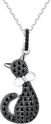 925 sterling silver black cat necklace with bow, cute gothic cat pendant jewelry for women, 5 colors available