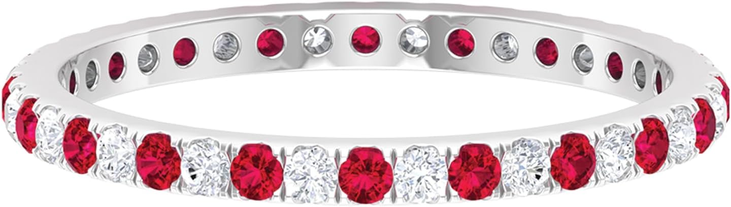 Mothers Day Gift, Natural Ruby Eternity Wedding Ring, Aaa Quality, Certified Ruby Diamond Stackable Ring