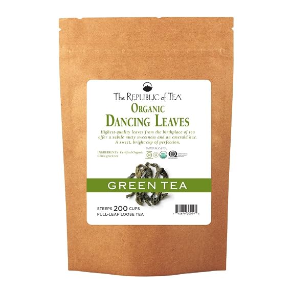 The Republic of Tea Organic USDA Dancing Leaves Green Full-Leaf Tea, I Pound / 200 Cups