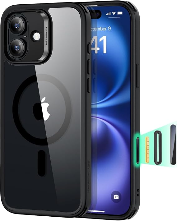 ESR for iPhone 16 Case, Camera Control Cover, Compatible with MagSafe, Shockproof Military-Grade Protection, Magnetic Phone Case for iPhone 16, Classic Hybrid Case, Clear Black