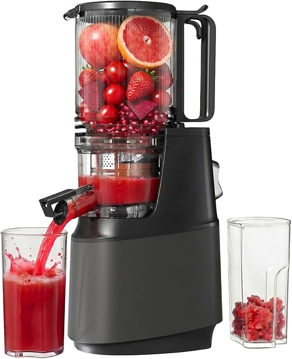 Cold Press Juicer, Juicer Machines with 5.3" Wide Feed Chute, Slow Masticating Juicer for Whole Fruits and with Vegetables High Yield (Gray)