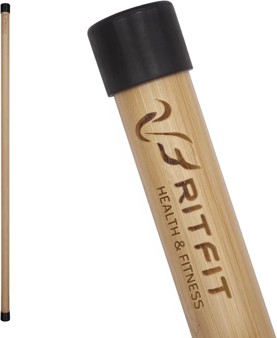 RitFit Natural Bamboo Yoga Stick, 57" (4.75 ft), Stretching & Flexibility | Handmade Bamboo, 1.3" Diameter, Rubber Ends, No Assembly, Yoga, Pilates, Posture Correction, Core Strength, Portable