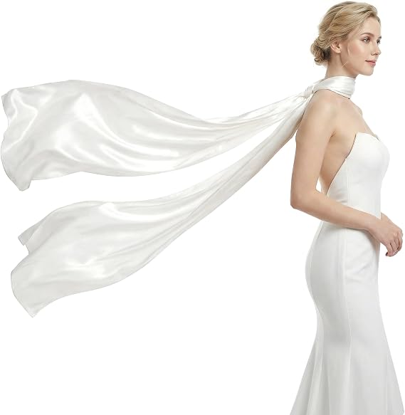 1Pcs Satin Bridal Neck Scarf for Wedding Long Scarf Wrap for Wedding Evening Ceremony Bridal Accessory