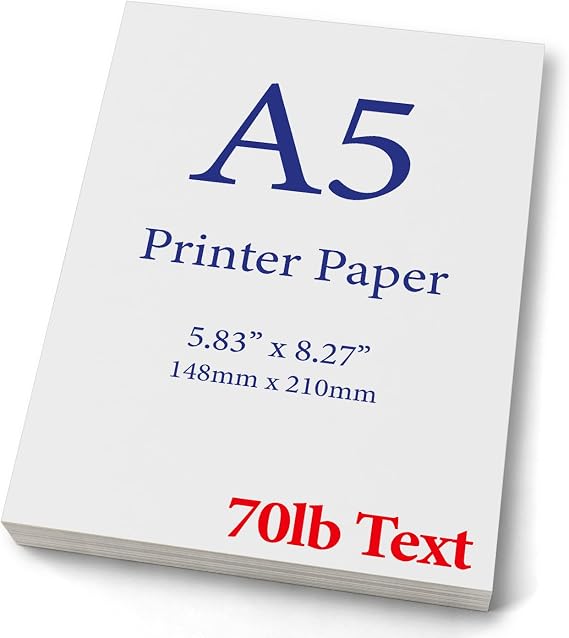 Premium A5 Printer Paper 5.83" x 8.27" 70lb Text (105gsm) - 100 Sheets | Double-Sided Printable White A5 Paper For Documents, Booklets, Flyers, Journals, Forms, Letters, And Professional Printing