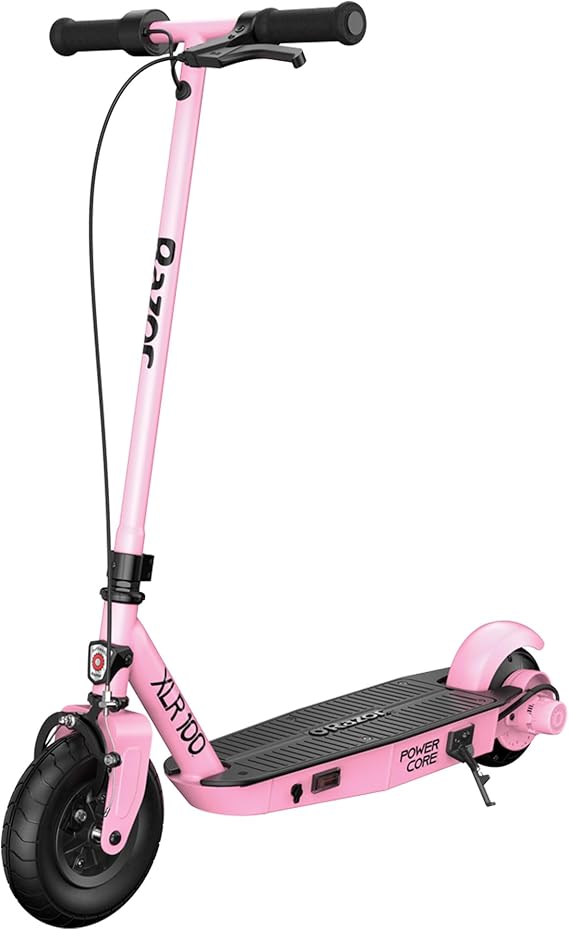 Razor Power Core XLR100 Electric Scooter for Kids Ages 8+, 120 lb Max Weight 90W Motor, Up to 10 Mph, 35 Min Ride Time, Thumb-Activated Throttle, 8 Pneumatic Front & 6 Flat-Free Rear Tires, Pink