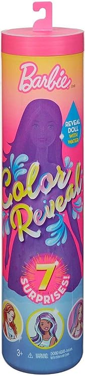 Barbie Color Reveal Doll with 7 Surprises: Water Reveals Dolls Look & Creates Color Change on Face & Sculpted Hair; 4 Mystery Bags Contain Surprise Wig, Skirt, Shoes & Sponge; Animal-Themed