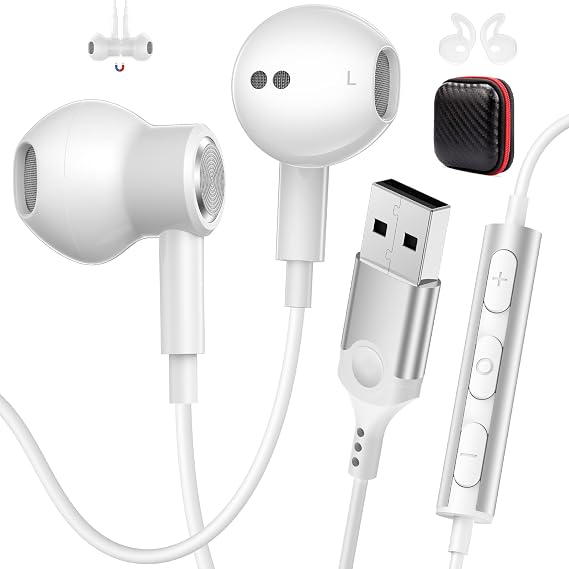 USB Earbuds Wired with Microphone for PC,USB-A Headset for Computer