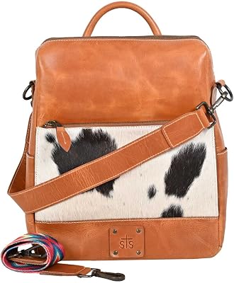 STS Ranchwear Womens Cowhide Basic Bliss Casual Durable Adjustable Leather Backpack with 2 Removable Shoulder Straps, Tan