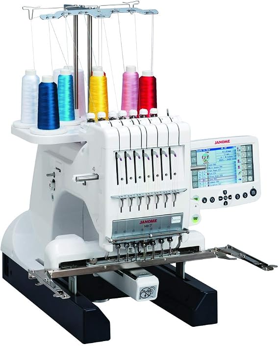 Janome Embroidery Machines - MB7 Heavy Duty Computerized Embroidering and Quilting Machine for Beginners to Experts, Multi Needle Embroidery Machine with 5.7" Remote Computer Screen for Stitching