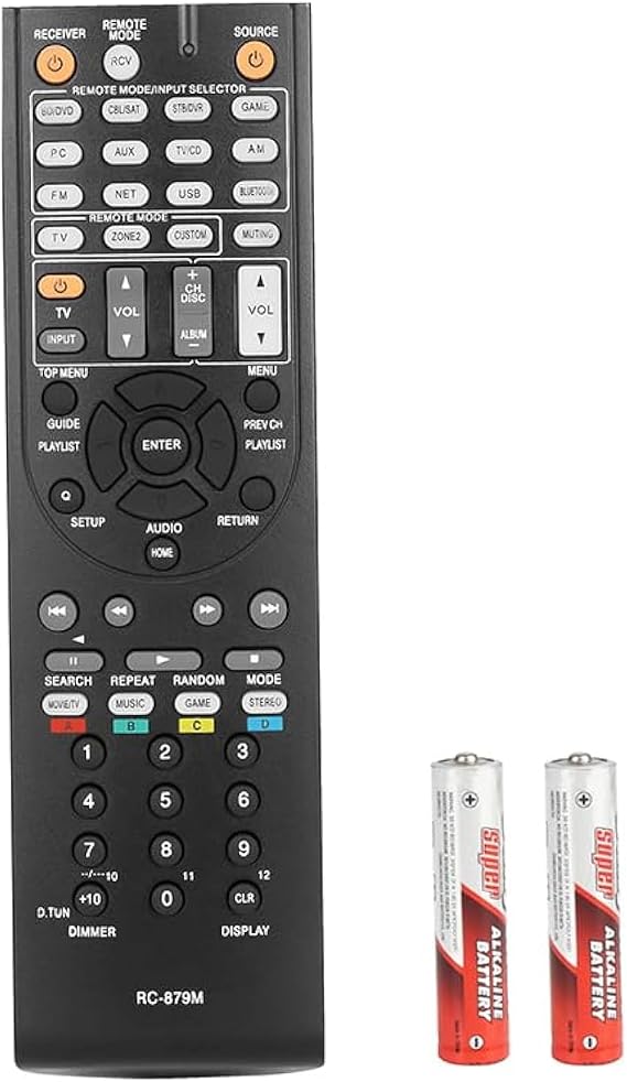 RC-879M RC879M Remote Control Compatible with Onkyo AV Receiver HT-R393 HT-R593 TX-SR333 TX-NR535 HTR393 HTR593 TXSR333 TXNR535 Replacement Controller with Batteries
