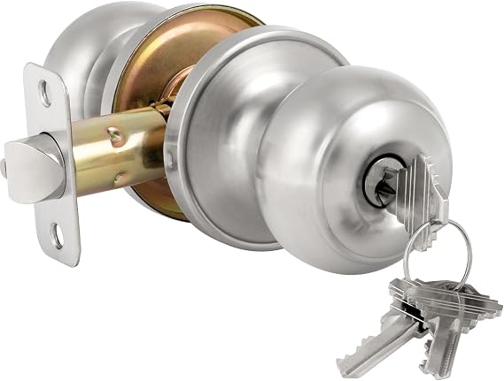 HOSOM Entry Door Knobs with Lock and Key, Keyed Entry Door Knob, Exterior and Interior Door Lock for Front Door Commercial and Residential Area, Satin Nickel, 1 Pack