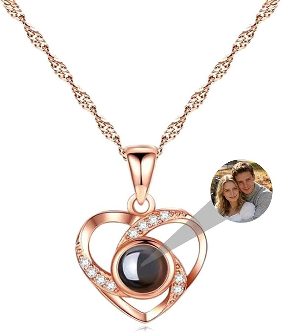 Customized Photo Projection Necklace Round Photo Necklace for WoMen I Love You Necklace 100 Languages with Image Inside for Mom Wife