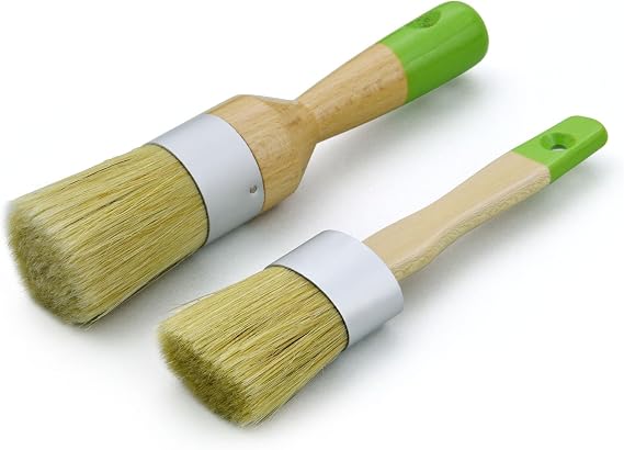MAXMAN Chalk Paint Brushes for Furniture, Round Paint Set 2Pcs, Wax & Stencil Brushes for Painting or Waxing on Wood, Milk Paint, Home Decor, Natural Bristles, Oval and Round Brushes, Large Size