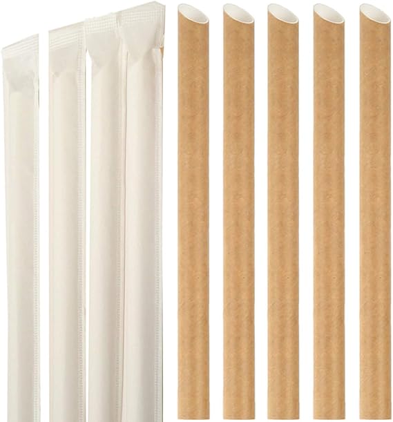 Disposable Boba Straws Bubble Tea Straw Paper Smoothie Jumbo Milkshake Drinking Straws Extra Wide 0.5" 12mm Large for Shakes Tapioca Pearls Party Supplies Angled Tips Individually Wrapped 50PCS