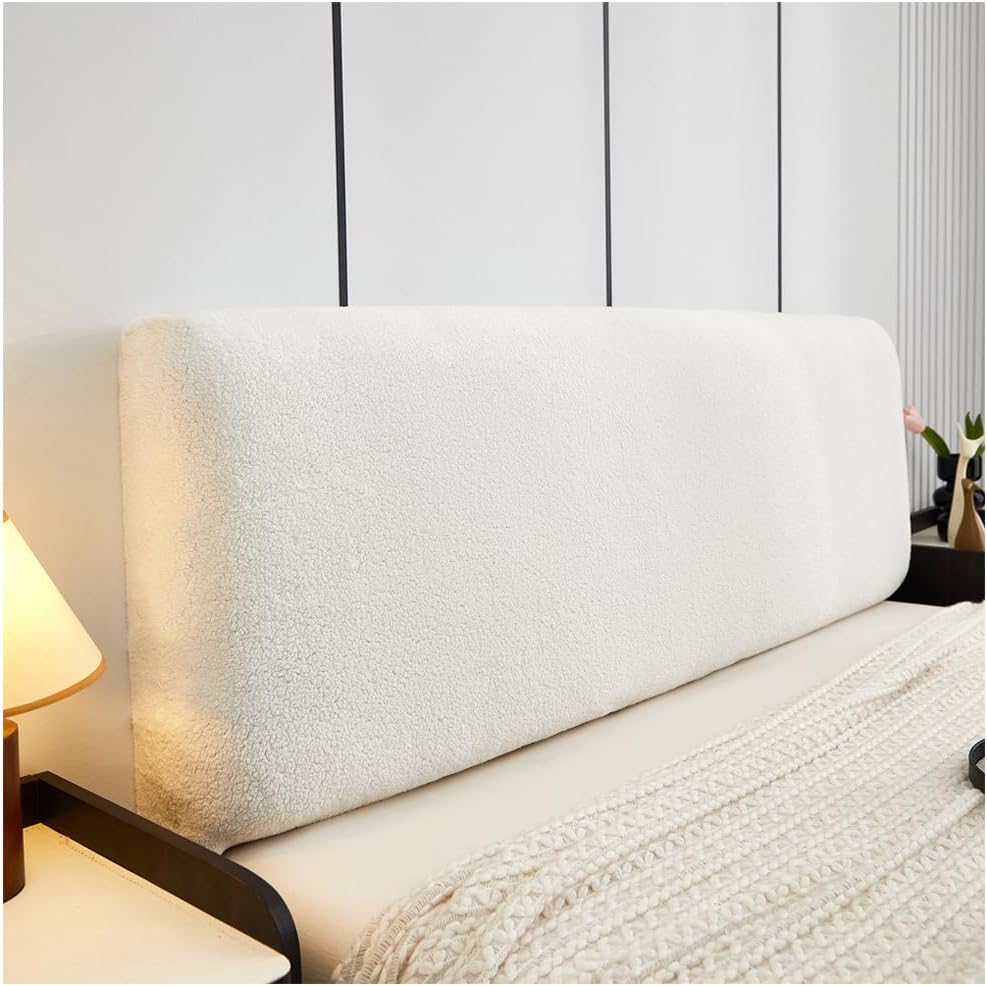 Velvet Bed Headboard Cover for Queen Cal King Size Stretch Headboard Slipcover, Thicken Bed Head Cover Dustproof Headboard Protector for Bedroom Décor White, 2m78.7in