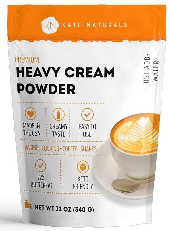 Kate Naturals Heavy Cream Powder for Coffee & Heavy Whipping Cream (12oz). Powdered Heavy Cream for Sour Cream Powder, Butter, Clotted Cream, and Whipped Cream. Instant Creamer for Coffee & Keto.