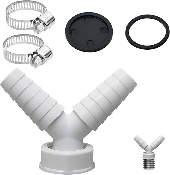 Washing Machine Waste Splitter, Y-Shaped 2-in-1 Dual Drain Pipe Connector with 2 Hose Clamps, Universal Drain Adaptor for Dishwasher and Washing Machine, 19-24mm Double Pipe Thread Y Adapter for Hose