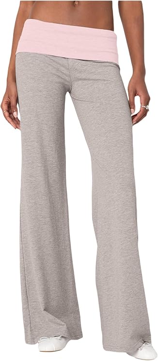 Fold Over Pants for Women Low Rise Straight Lounge Yoga Pants