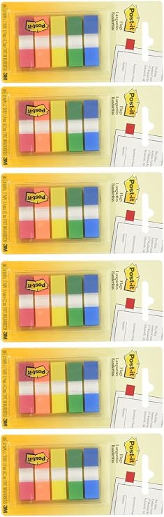 Post-it Flags, 1/2", Assorted Primary Colors, 1 Dispenser, 6 Pack (6833-5CF)