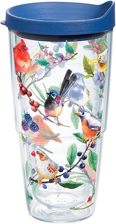 Tervis Watercolor Songbirds Made in USA Double Walled Insulated Tumbler Cup Keeps Drinks Cold & Hot, 24oz, Clear | Made in USA, Double-wall Insulated, Shatterproof, BPA-Free, Dishwasher Safe, Fits Most Cupholders, Gifts under $25