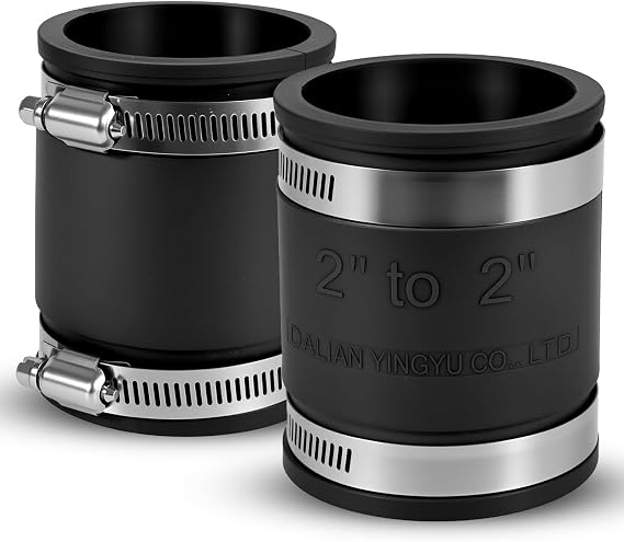 2 Pcs 2" Flexible PVC Pipe Coupling with Stainless Steel Clamps, Couplers for 2" ID Pipes for Plastic and Copper Pipe Plumbing Connections, Drain Repair, Dust Hose