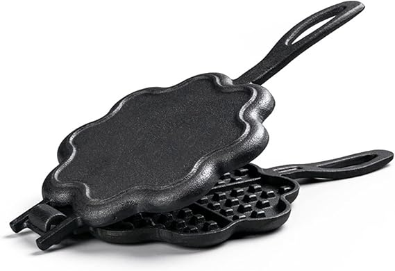 Stove Top Waffle Iron Cast Iron Waffle Maker and Pot Lovers Waffle Iron Non-Stick Waffle Pan Mold (Color: Black, Size: 30x15cm)