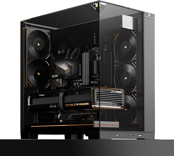 TR A70 ATX Gaming Case with Three Sided Columnless Panoramic Glass Panel USB-C Port Midi Tower PC Case Tool-Free Quick Release Vertical GPU Holder with Drop Protection Design Black