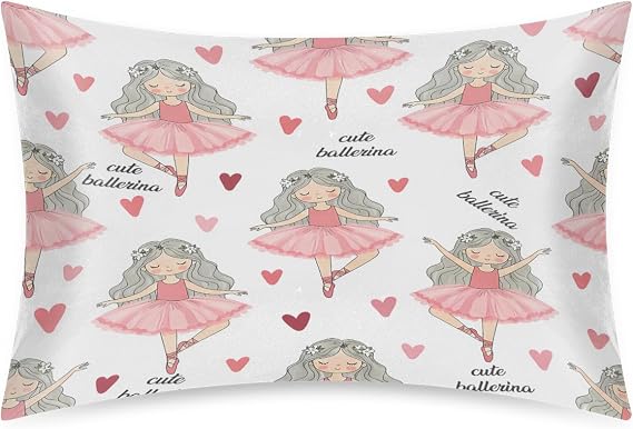 AUUXVA Girl Satin Pillowcase for Hair and Skin, Queen Size Ballet Ballerina Princess Pillow Sham with Envelope Closure Decorative Pillow Cover for Bedroom Cute Kids Pillow Case