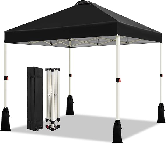 WEIZE 10x10 Pop Up Canopy Tent, 1-Button Push Setup Canopy Tent, Adjustable Height Instant Portable Shelter, Portable Roller Bag, Easy Outdoor Sun Shade for Events, 4 Weight Bags, Black