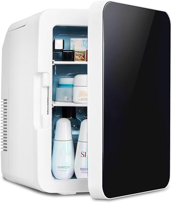 Mini Fridge for Bedrooms, 10L Portable Beauty Refrigerator | 12 Cans Capacity, AC/DC Powered, Quiet Mode, Skincare Cosmetic Cooler, Small Desk Fridge for Office, Car & Bedroom, Black [Energy Class F]