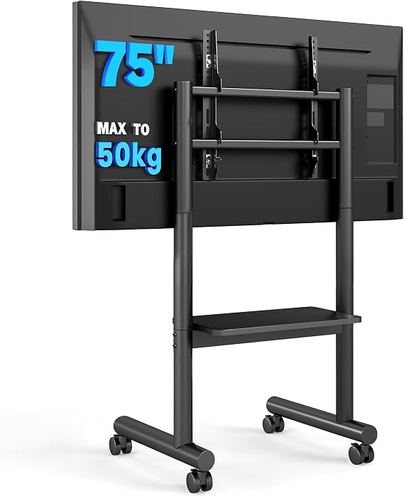 5Rcom Mobile TV Stand on Wheels, Max VESA 400x400, Holds up to 50kgs