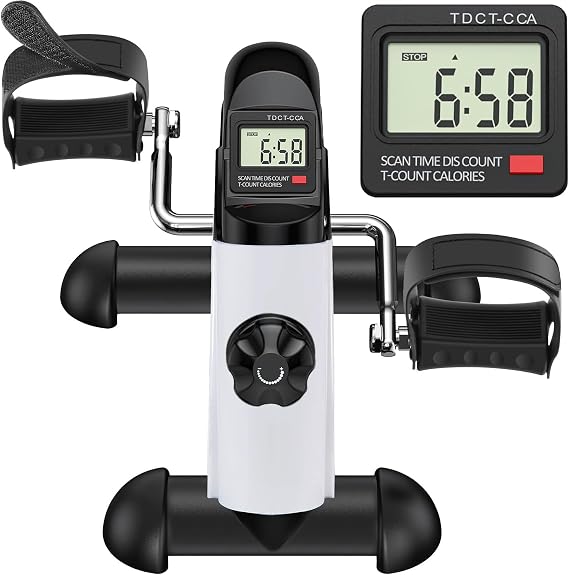 Under Desk Bike Pedal Exerciser, Portable Mini Exercise Bike with LCD Display for Home/Office, Desk Cycle for Leg/Arm with Handle, Leg Exerciser While Sitting for Seniors 2631114(White)