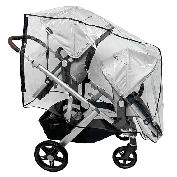 Rain Cover for UPPAbaby Vista V2/V3 Double Stroller w/Rumble Seat by SASHA'S - Ventilation Holes, Wind and Weather Shield, Stroller Not Included