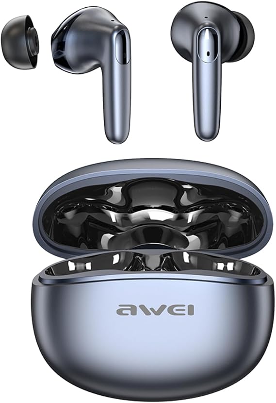 AWEI T90 Wireless Earbuds, Bluetooth 5.3 Headphones Bass Stereo, Ear Buds with Noise Cancelling Mic, IPX6 Waterproof in Ear Earphones, 35H Playtime for Laptop Pad Phones Sports Workout, Black
