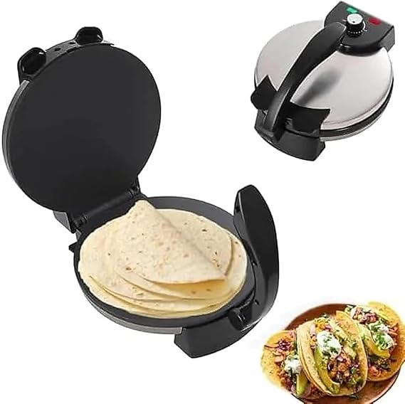1100W Automatic Electric Roti & Chapati Maker Machine 10 Non-Stick Double-Sided Heating with Adjustable Temperature & Indicator Lights