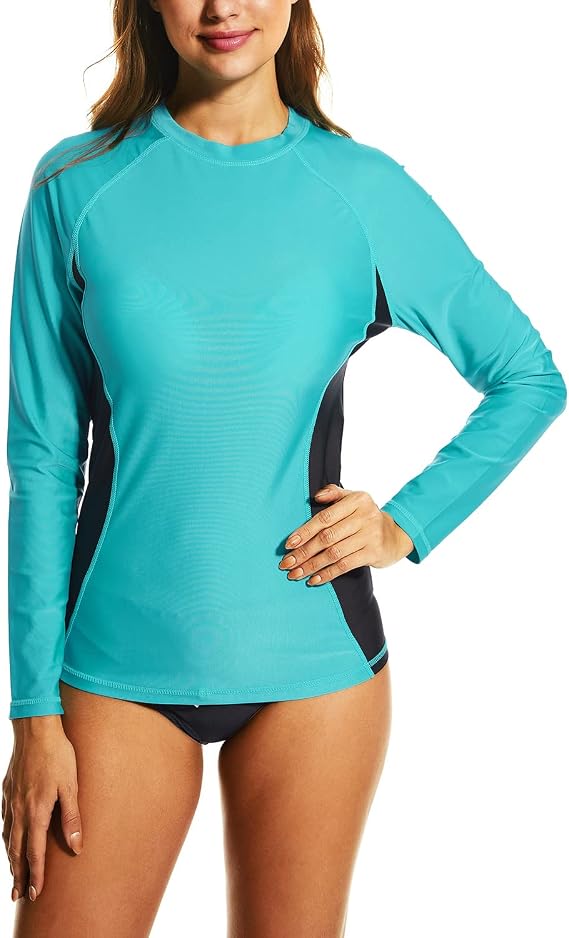 Womens Swim Shirts UPF 50+ Rash Guard Long Sleeve Swimsuit Tops Quick Dry UV Sun Protection