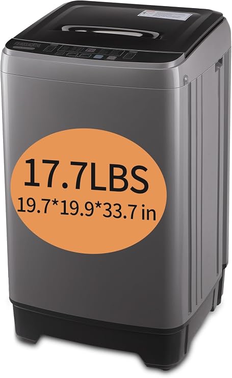 F.W.WOOLWORTHS 17.7 lbs Full-Automatic Washing Machine with LED Display, Laundry Washer with Drain Pump, 10 Wash Programs 8 Water Levels Washer & Spinner for Home, Apartment, Dorms, Grey