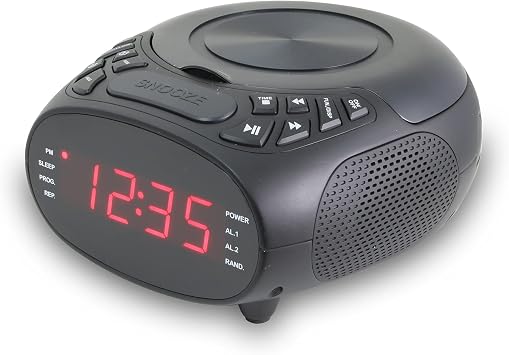 GPX Dual Alarm CD Clock Radio, Top Load, FM, Black CC318B