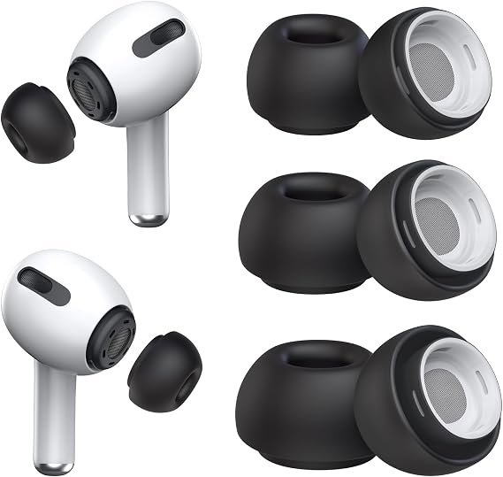 3 Pairs Replacement Ear Tips for AirPods Pro 2nd & 1st(S/M/L, Black) | with Noise Reduction Hole, Silicone Ear Tips with Portable Storage Box, Fit in the Charging Case